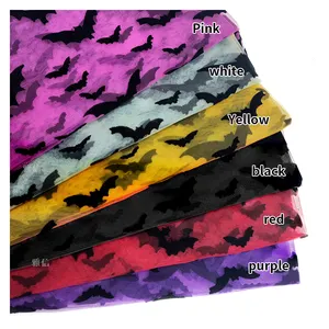 New Design Fancy Children Tulle Fabric Flocking Halloween Black Bat Mesh Fabric