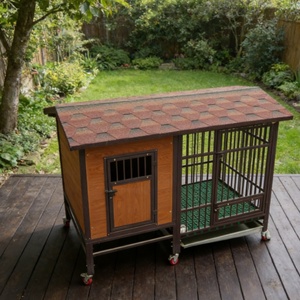 Maison pour animaux de compagnie pliable Zhengda, imperméable, facile à nettoyer, avec toit <span class=keywords><strong>en</strong></span> bois et acier inoxydable, fermeture à levier, motif rayé, style moderne - Product Image 1