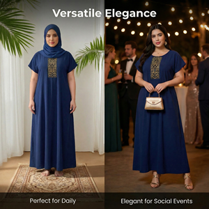 Vestido Maxi Modesto Talla Grande Azul Oscuro con Detalle en el Panel Frontal - Product Image 6