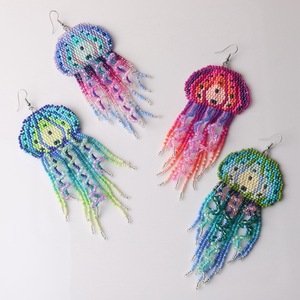 Pendientes de borla de medusas de estilo nacional europeo y americano, colgante tejido de cuentas de arroz hecho a mano para mujer - Product Image 3