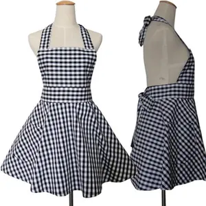 DUOLAI niedlicher vintage hübscher rüschenfroßer sexy Küchenkleid karierte Schürze zum Kochen Backen