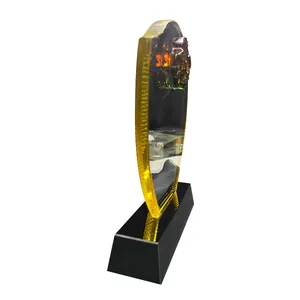 Wholesale 2021 Gold Trophies Sublimation Crystal Trophy Glass Trophy Shield Shaped