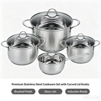 Ensemble de casseroles en acier inoxydable de style américain, écologique et moderne, 8 pièces, avec couvercle en verre, sans revêtement, compatible induction
