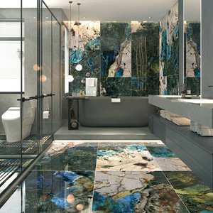 Céramique marbrée verte 750x1500-Carrelages de sol au design moderne et luxueux pour le salon, la salle de bain et le mur de la télévision de l'hôtel haut de gamme - Product Image 5