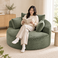 Grande chaise longue ronde en peluche, livrée compressée, avec coussins de dossier, pour appartement et décoration de salle de lecture
