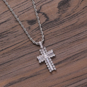 Round zirconium rectangular zirconium mix and match cross pendant, hip hop jewelry, <b>copper</b> inlaid zircon trend necklace. - Product Image 3
