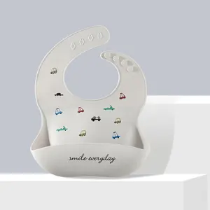 Bavoirs en silicone imperméables, doux, ajustables, réutilisables, imprimés de dessins animés, pour éviter de manger des vêtements sales pour bébé