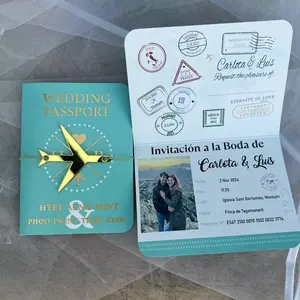Aangepaste Elke Taal Papieren Uitnodiging Paspoort Instapkaart Uitnodiging Kaart Metalen Vliegtuig Paspoort Huwelijksuitnodiging