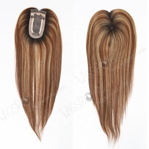 ที่ปิดผมสุดหรู16นิ้วสีน้ำตาลเข้มพร้อมไฮไลท์สีบลอนด์ฐานโมโน2.75x5.25แผ่นปิดหัวล้านขนาดเล็กของผู้หญิง - Product Image 5