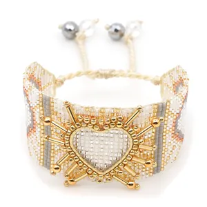 Bohemia Handmade Mixed Color Heart Shape Complex Miyuki Seed Beaded Hand String Accessory Woman Bracelet