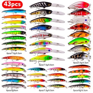 Kit di Esche da Pesca di Alta Qualità 43 Pezzi, Minnow a Lancio Lungo, Crankbait, Esca Rigida, Wobbler Affondante con Amo per Pesca in Acqua Salata e <span class=keywords><strong>Salmone</strong></span> - Product Image 1