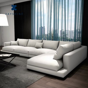 Zayshine <span class=keywords><strong>Divano</strong></span> Angolare Modulare a 5 Posti in Lino Bianco, Stile Moderno Minimalista Italiano di Lusso per Soggiorno, Villa e Appartamento - Product Image 1
