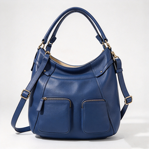<b>Navy</b> Blue Shoulder Bag Multiple Zipper Pockets Adjustable Detachable Strap Large Capacity Daily Women <b>Handbag</b> - Product Image 6