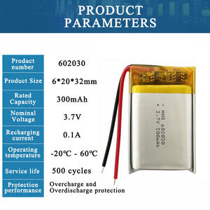 전자 제품을 위한 주문을 받아서 만들어진 602030 리튬 건전지 <span class=keywords><strong>3.7v</strong></span> 300mah <span class=keywords><strong>lipo</strong></span> 건전지 - Product Image 3