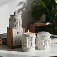 Bougie parfumée en pot avec couvercle, motif ange baroque en relief, design église/cathédrale, bougie décorative pour la prière, cadeau d'espoir, décoration d'autel domestique