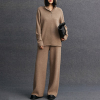 Ensemble de salon luxueux en cachemire doux pour femme : pull à capuche et pantalon large assorti