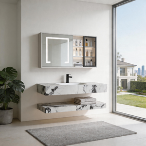 Mueble de Baño Moderno Personalizado de Piedra Quemada, Lavabo de Pared de Profundidad Reducida para Espacios Estrechos, Uso en Hospitales y Villas - Product Image 2