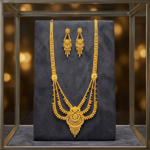 Vente en gros de colliers longs Rani Haar plaqués or micronisé 14K, 18K, 24K, ensemble de bijoux au design traditionnel, bijoux de mode, Oro Joyeria - Product Image 4