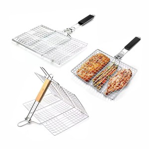 Barbecue Grill with Fish Holder, Stainless Steel Baking Net Holder, <b>BBQ</b> Grill with Large Capacity Folding Baking Basket Holder - Product Image 1