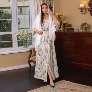 白色款式2件套传统伊斯兰头巾长袍女装晚礼服优雅派对礼服