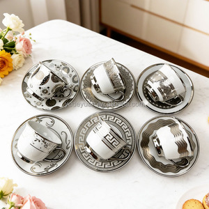 Juego de Tazas y Platos de Porcelana con Borde Dorado de Lujo de 90 cc para el Té de la Tarde, Estilo <span class=keywords><strong>Jordan</strong></span> y Turco, 6 Piezas - Product Image 1