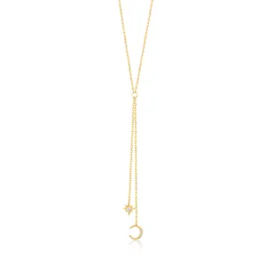אופנה זהב vermeil S925 כסף פלצור כפול drop ירח וכוכב שרשרת