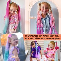 Extensions de cheveux colorés de 26 pouces, 3 couleurs mélangées, tresses, queue de cheval, mélange de cheveux, paillettes avec élastique, ombré, accessoires pour cheveux de jour fantaisie, enfants