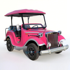 Voiturette de golf électrique rose rétro 2 places, toit ouvert, design classique, homologuée pour la route, pour usage en hôtel et complexe hôtelier - Product Image 1