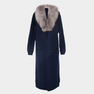 Stile Casual Rimovibile <span class=keywords><strong>Pelliccia</strong></span> di Volpe Collare Grande Tasca di Lana Mescolato 3 GG Cabel Lavorato A Maglia Stile Lungo Anteriore Aperto <span class=keywords><strong>Cardigan</strong></span> - Product Image 1