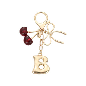 Porte-clés 26 lettres avec cerise et nœud, breloque de sac plaqué<span class=keywords><strong>e</strong></span> or avec initiale, accessoires personnalisés pour femme - Product Image 5