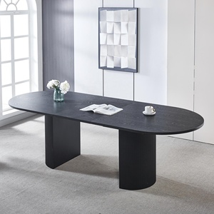 Tavolo da Pranzo Allungabile in Legno di Frassino Nero con Finitura Scanalata e Pilastri Ovali in Stile Romano - Product Image 1