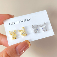 Boucles d'oreilles clous en forme de lapin mignon plaqué or avec strass en cristal, bijoux de mode pour femmes, cadeau