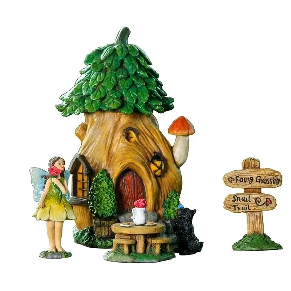 Polyresin Fairies Garden House Kit With Tea Table Fairy Tree House Garden Decoration