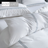 Housse de coussin brodée de luxe East West, lignes douces et premium, 2 pièces, 100% coton, ensemble de linge de lit