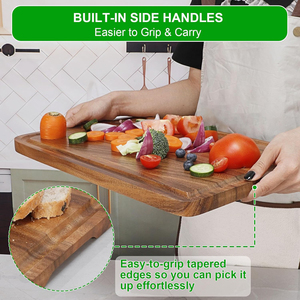 Planche à découper en bois d'acacia pour charcuterie, <span class=keywords><strong>fromage</strong></span>, steak, avec rainure pour les jus, pour la cuisine, le camping et le service - Product Image 4