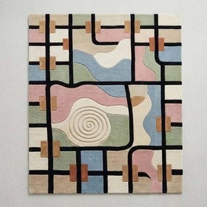 Luxury Modern Geometric Wool Area Rug Checkered Pattern Hand Tufted Living Room Carpet Soft Contemporary Abstract <b>Floor</b> Decor - Product Image 5