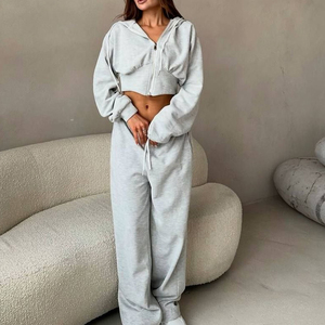 Luxury Sweatpants and Hoodie Fall Clothing Set for Women Custom Cotton Zip Jacket Acid Wash Distressed Jogger Female Sweat Suits - Product Image 1