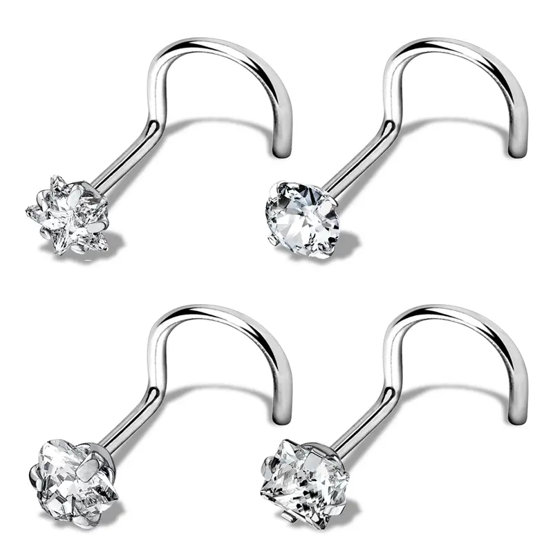 Stainless Steel Body Piercing Jewelry Fashion Jewelry zircon Prong Set Nose Screw Rings for women Nose titanium Jewelry