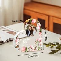 Cadre photo personnalisé en acrylique en forme de cœur, plaque nominative florale personnalisée, décoration de mariage, anniversaire, décoration de la maison, cadeau