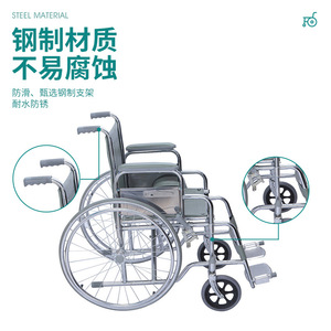 Fauteuil roulant manuel avec roues arrière solides de 24 pouces et roues avant de 8 pouces avec frein pour la mobilité des personnes âgées - Product Image 3