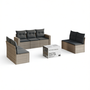 Ensemble de canapés de jardin gris foncé 6 places en rotin, mobilier d'extérieur résistant aux intempéries, design contemporain - Product Image 1