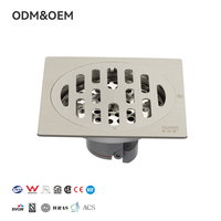 FANSKI Drain de sol moderne en acier inoxydable carré brossé argenté 4 pouces pour salle de bain et évier de cuisine, anti-odeur et anti-corrosion