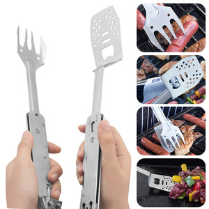 Nuovo Design Set di Utensili per Barbecue 4 in 1 Pieghevoli Multifunzione in Acciaio Inox con Spatola, Forchetta <span class=keywords><strong>e</strong></span> Pinze per Campeggio all'Aperto - Product Image 4