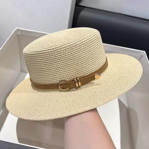 Sombrero de paja de <span class=keywords><strong>rafia</strong></span> de ala plana a rayas de estilo francés, nuevo cinturón, sombrero de copa, diamantes de imitación rojos, etiqueta R, protección solar, Unisex, venta al por mayor - Product Image 5