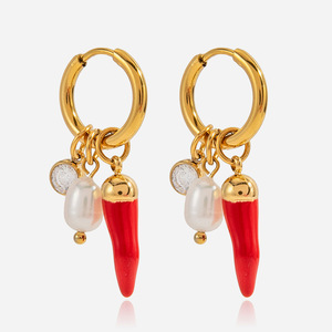 Pendientes de Aro con Forma de Chile, Chapados en Oro, Aleación de Zinc, Joyería para Fiestas, Accesorio de Moda para Mujer - Product Image 1