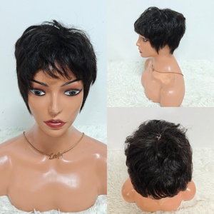 Promotion $13 Silk Pixie Short Cut <b>Wig</b> With Bang Lace Human Hair Natural Black Curly Fashion Style Wholesale - Product Image 5