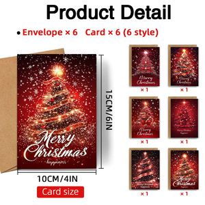 Perlengkapan Natal 12/24 Pcs 6 Desain Pohon Natal Berbeda Kartu Ucapan Natal dengan Amplop Set Kartu Selamat Natal - Product Image 3