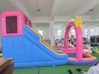 Château gonflable en forme de sirène avec toboggan et trampoline 5x4m, comprenant un souffleur, double couture, installation facile, en PVC Oxford