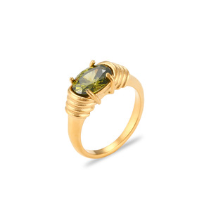 Stainless Steel 18K Gold Plated Oval Colored Crystal <b>Ring</b> Vintage Prong Setting <b>Statement</b> Finger <b>Ring</b> For Women Daily Jewelry - Product Image 3