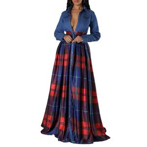 Vestidos Largos de Moda Casual para Mujer, Personalizados al por Mayor, OEM, de Alta Calidad, con Estampado, Cuello Solapa y Manga Larga - Product Image 1